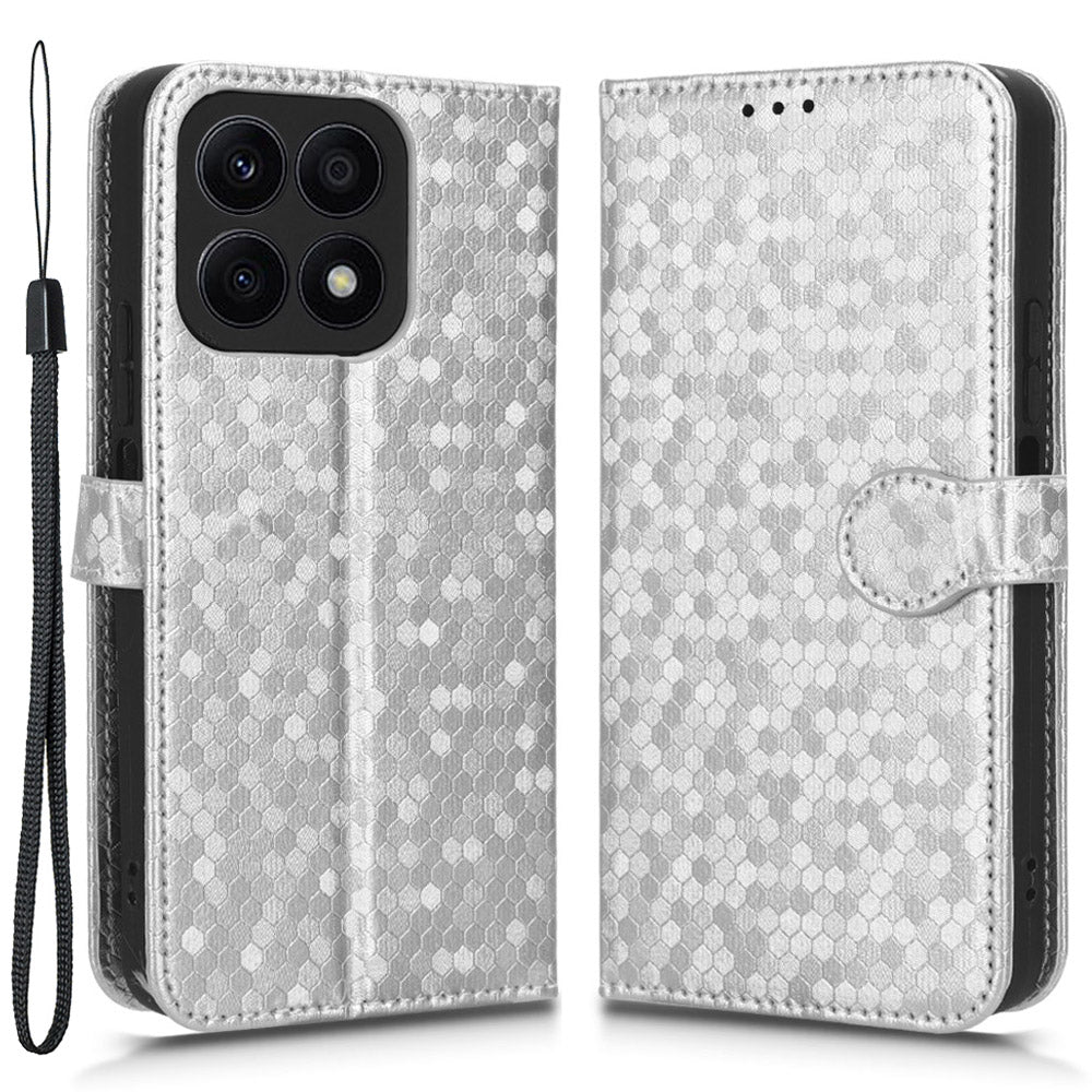For Honor X8a 4G PU Leather Cover Stand Dot Pattern Imprinted Wallet Phone Case