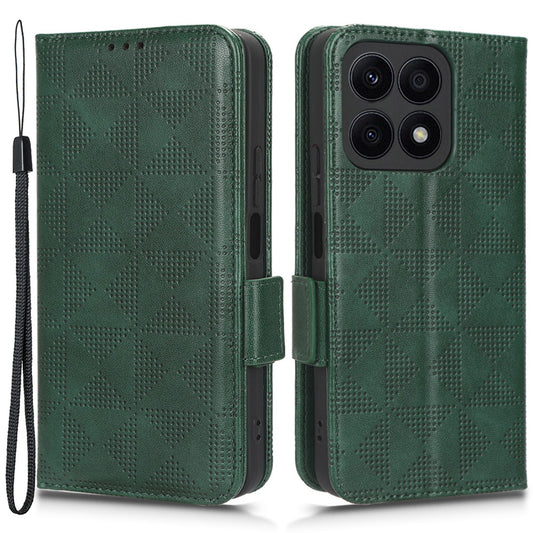 For Honor X8a 4G Phone Case PU Leather Wallet Stand Imprinted Triangle Pattern Phone Cover