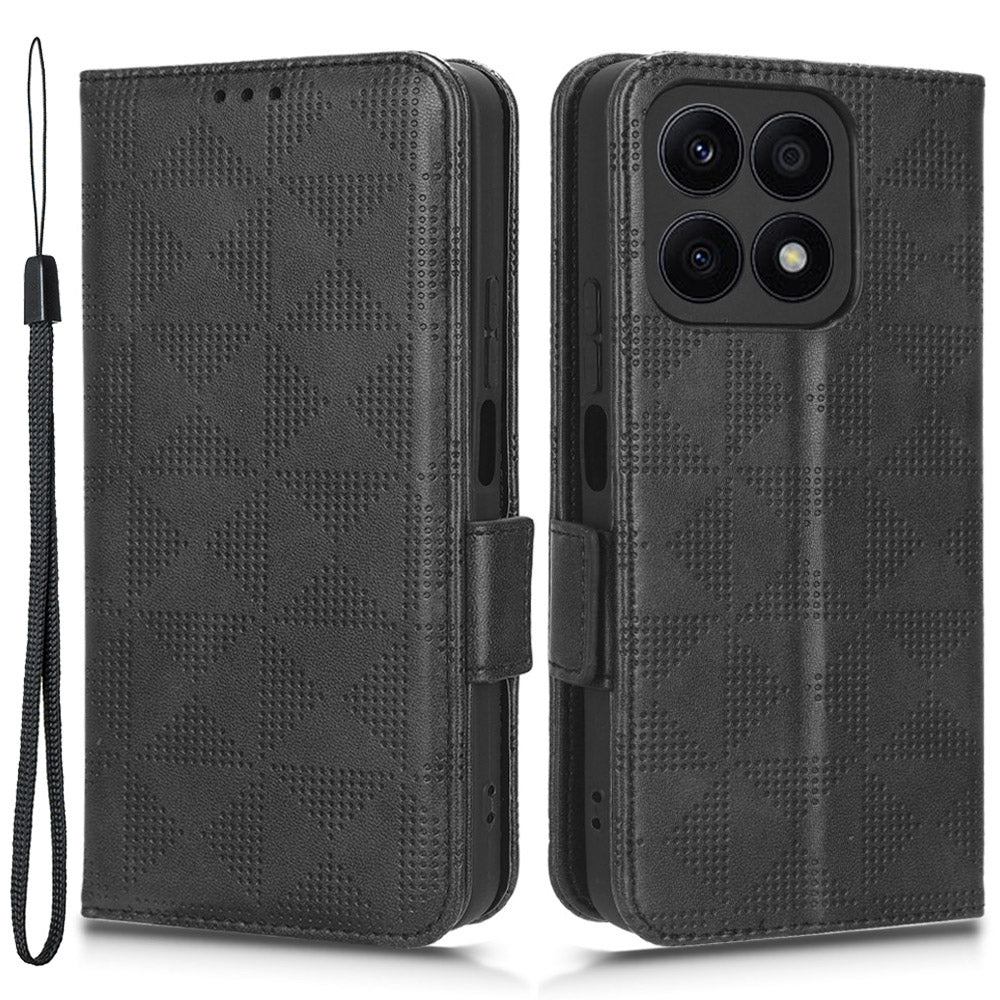 For Honor X8a 4G Phone Case PU Leather Wallet Stand Imprinted Triangle Pattern Phone Cover