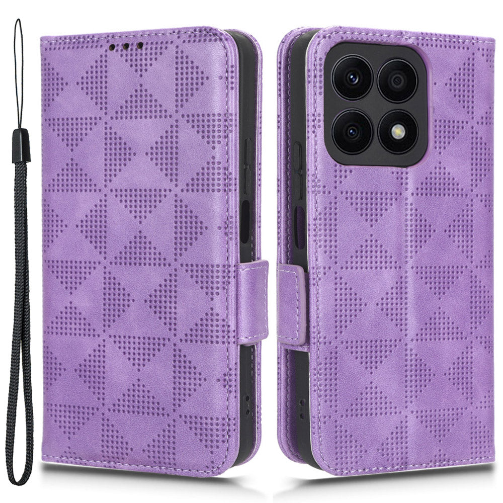 For Honor X8a 4G Phone Case PU Leather Wallet Stand Imprinted Triangle Pattern Phone Cover