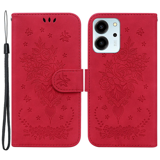 For Honor 80 SE 5G PU Leather Magnetic Flip Phone Case Rose Butterfly Imprinted Stand Wallet Phone Cover