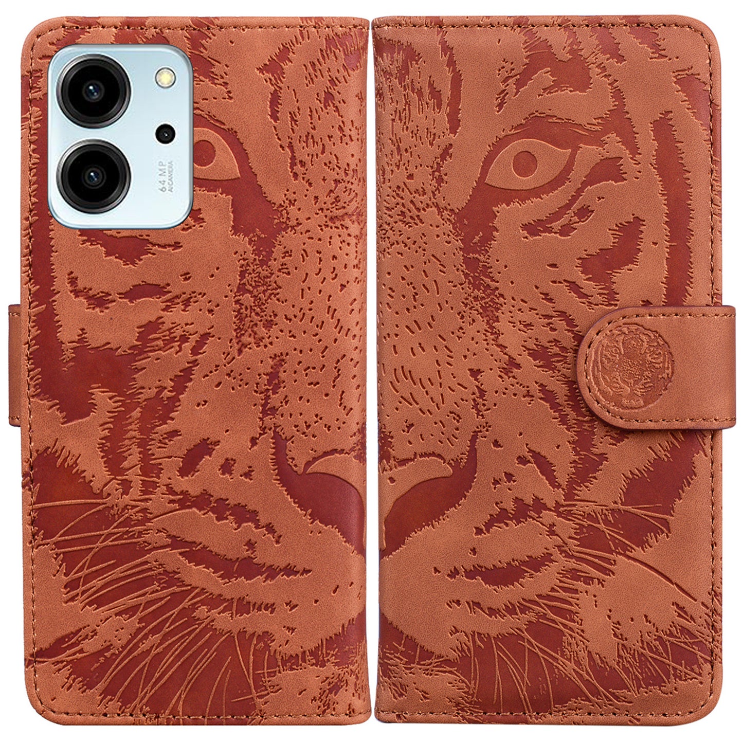 For Honor 80 SE 5G PU Leather Wallet Case Flip Stand Tiger Pattern Imprinted Phone Cover