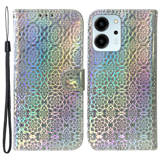 Protective Phone Cover For Honor 80 SE 5G , PU Leather Dazzling Flower Pattern Flip Wallet Case Stand with Strap