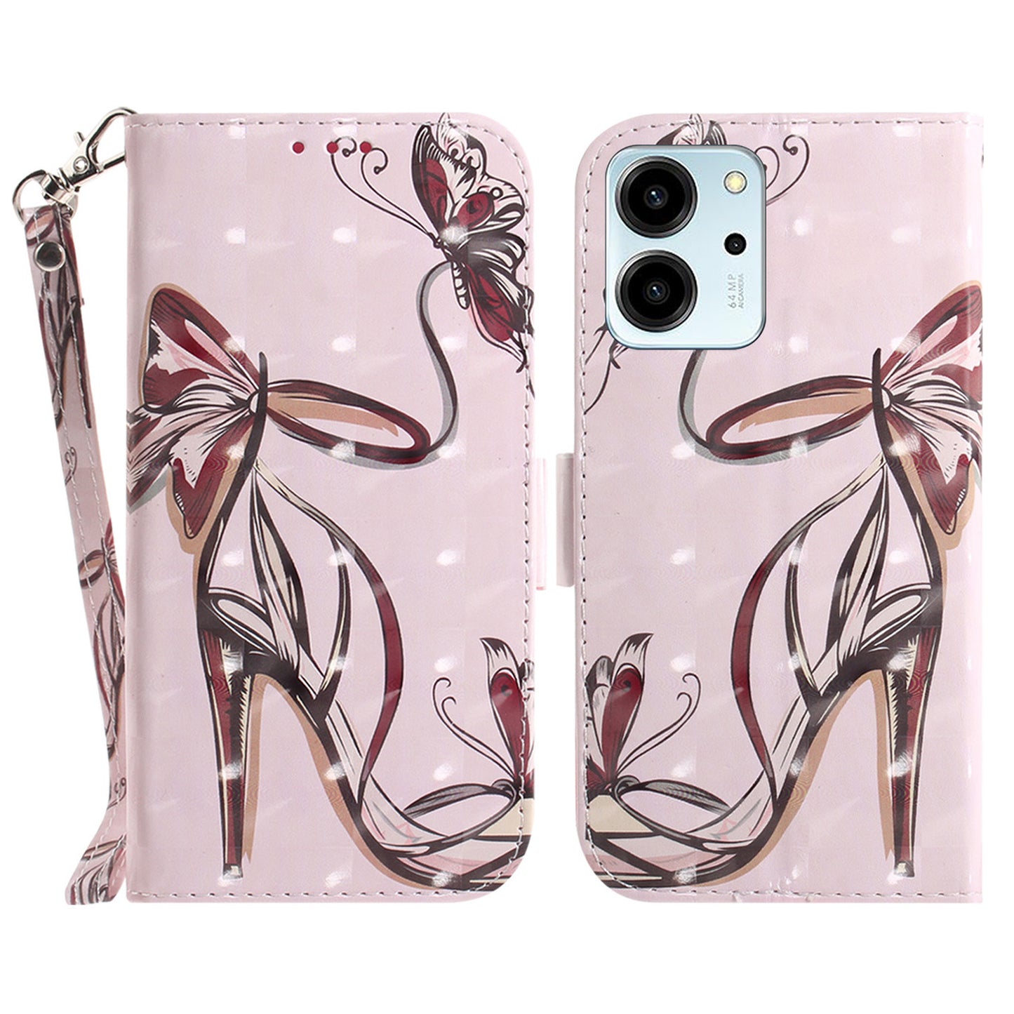 For Honor 80 SE 5G Anti-shock Cell Phone Case Stand Wallet PU Leather Flip Phone Cover with Strap