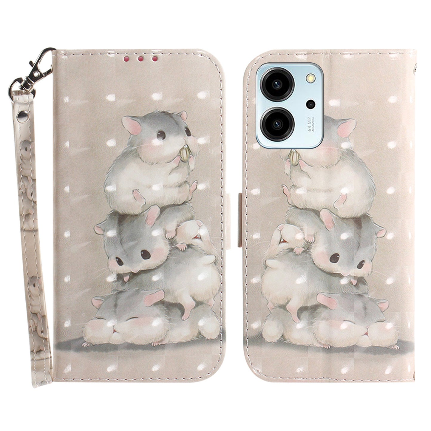 For Honor 80 SE 5G Anti-shock Cell Phone Case Stand Wallet PU Leather Flip Phone Cover with Strap