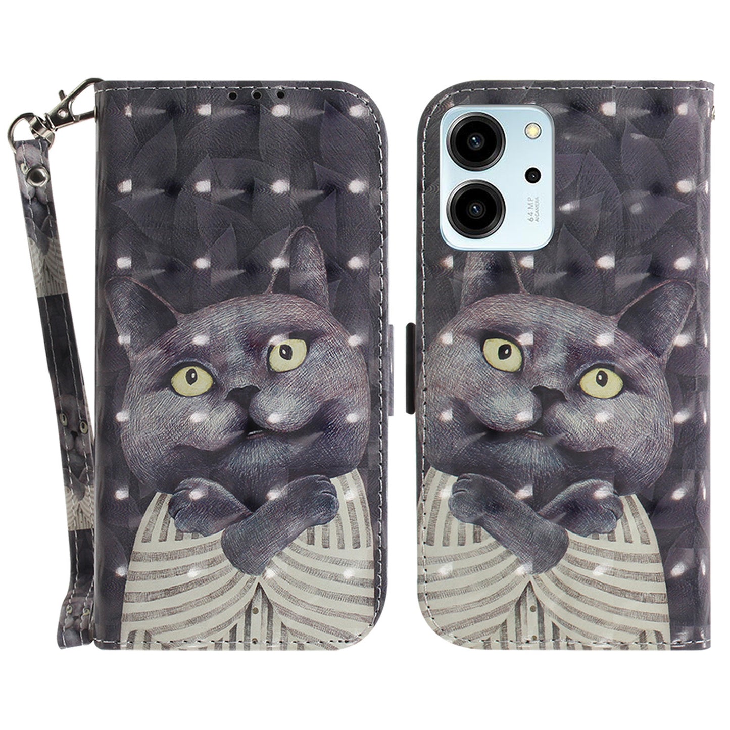 For Honor 80 SE 5G Anti-shock Cell Phone Case Stand Wallet PU Leather Flip Phone Cover with Strap