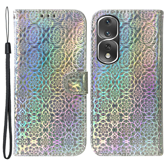 Anti-drop Phone Cover For Honor 80 Pro 5G , Dazzling Flower Pattern Flip Leather Wallet Case Stand with Strap