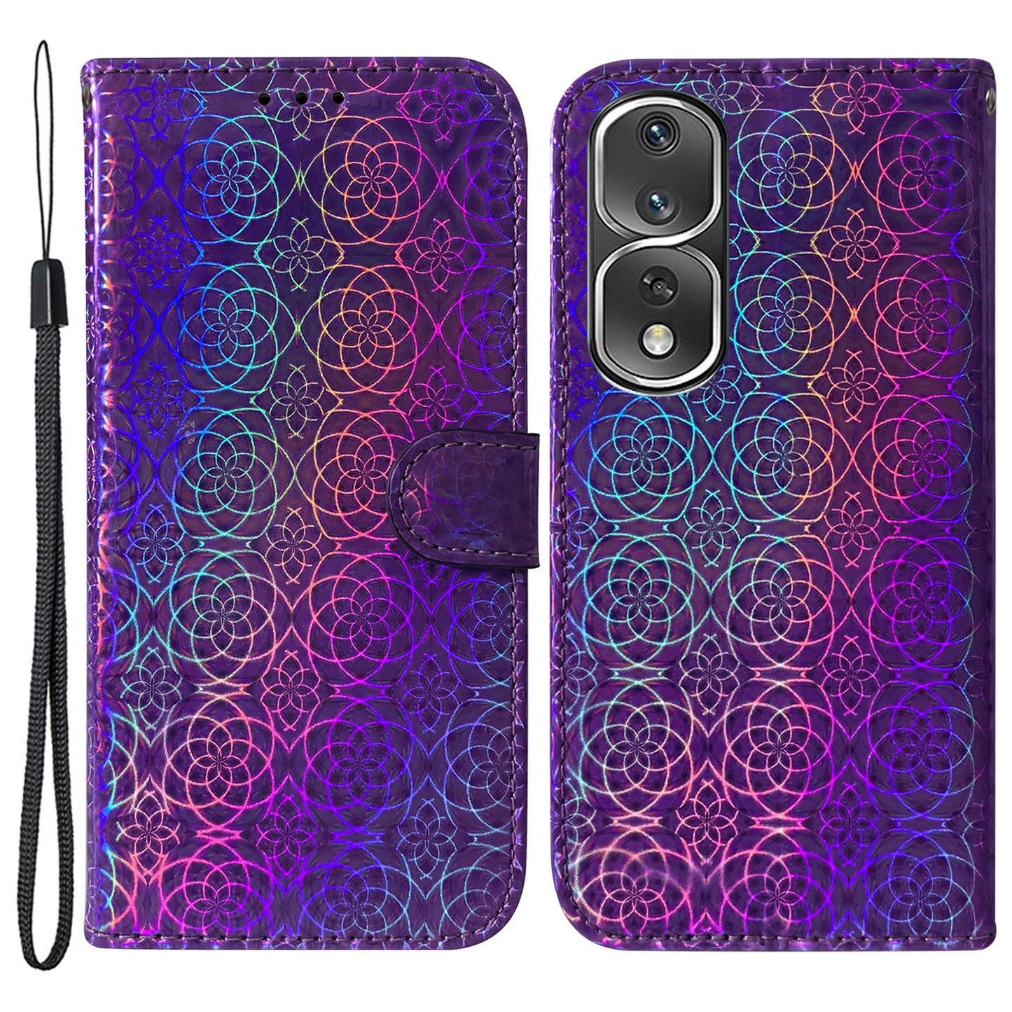 Anti-drop Phone Cover For Honor 80 Pro 5G , Dazzling Flower Pattern Flip Leather Wallet Case Stand with Strap