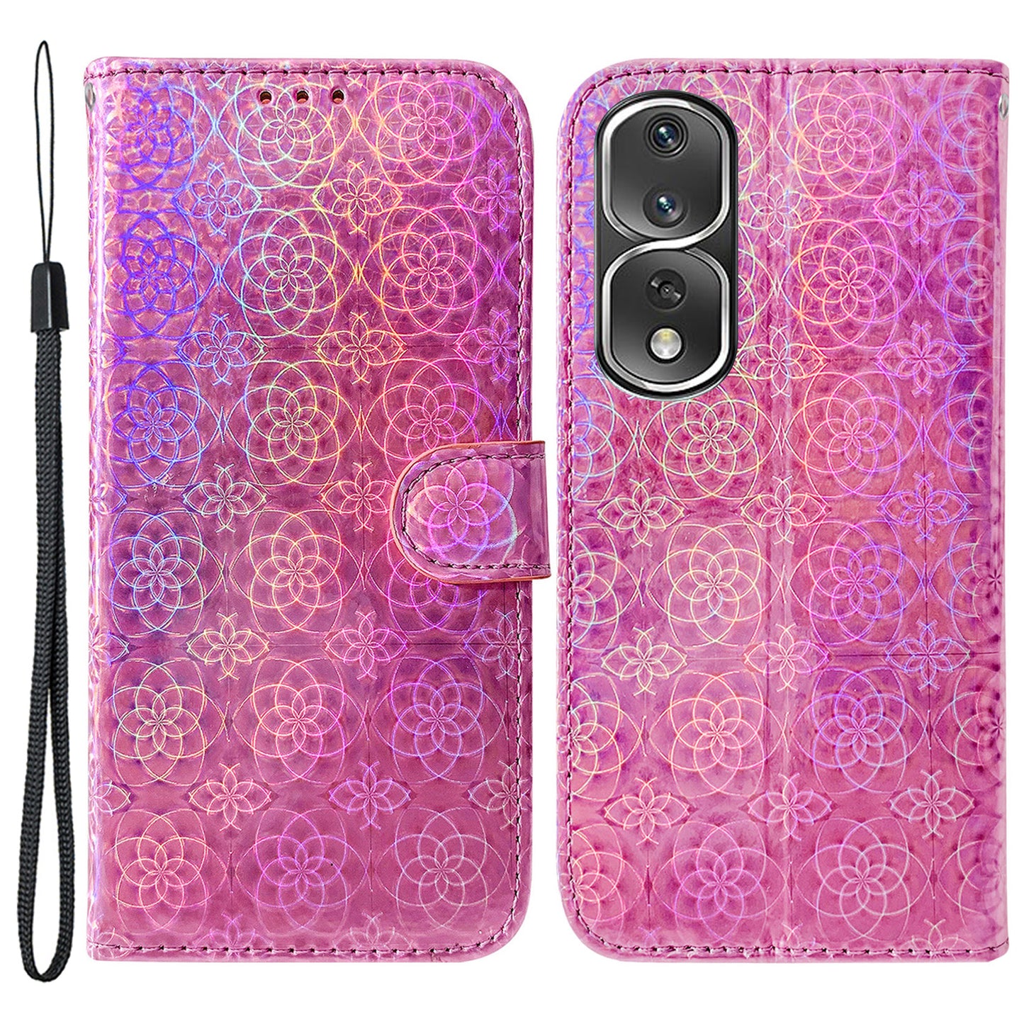 Anti-drop Phone Cover For Honor 80 Pro 5G , Dazzling Flower Pattern Flip Leather Wallet Case Stand with Strap