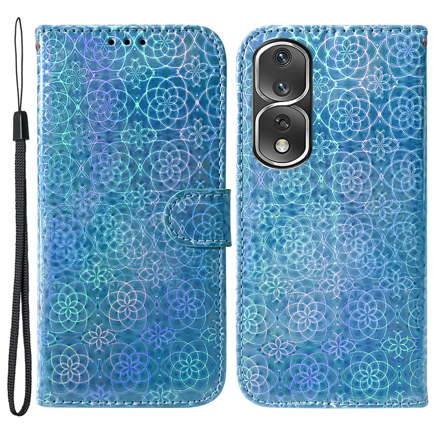 Anti-drop Phone Cover For Honor 80 Pro 5G , Dazzling Flower Pattern Flip Leather Wallet Case Stand with Strap