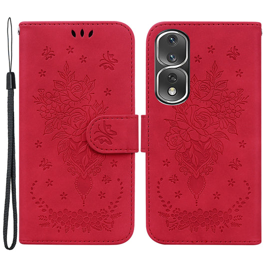 Protective Phone Case For Honor 80 Pro 5G , PU Leather Rose Butterfly Imprinted Stand Wallet Cover