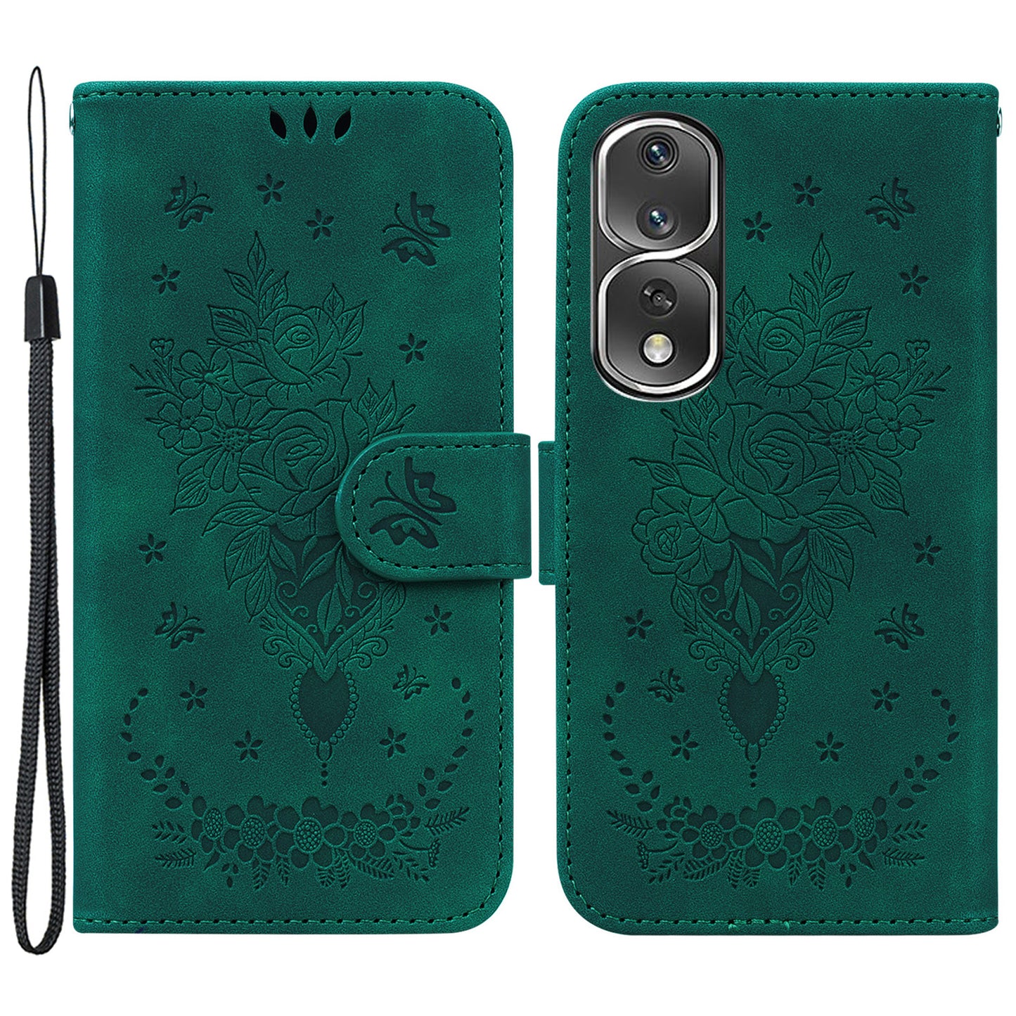 Protective Phone Case For Honor 80 Pro 5G , PU Leather Rose Butterfly Imprinted Stand Wallet Cover