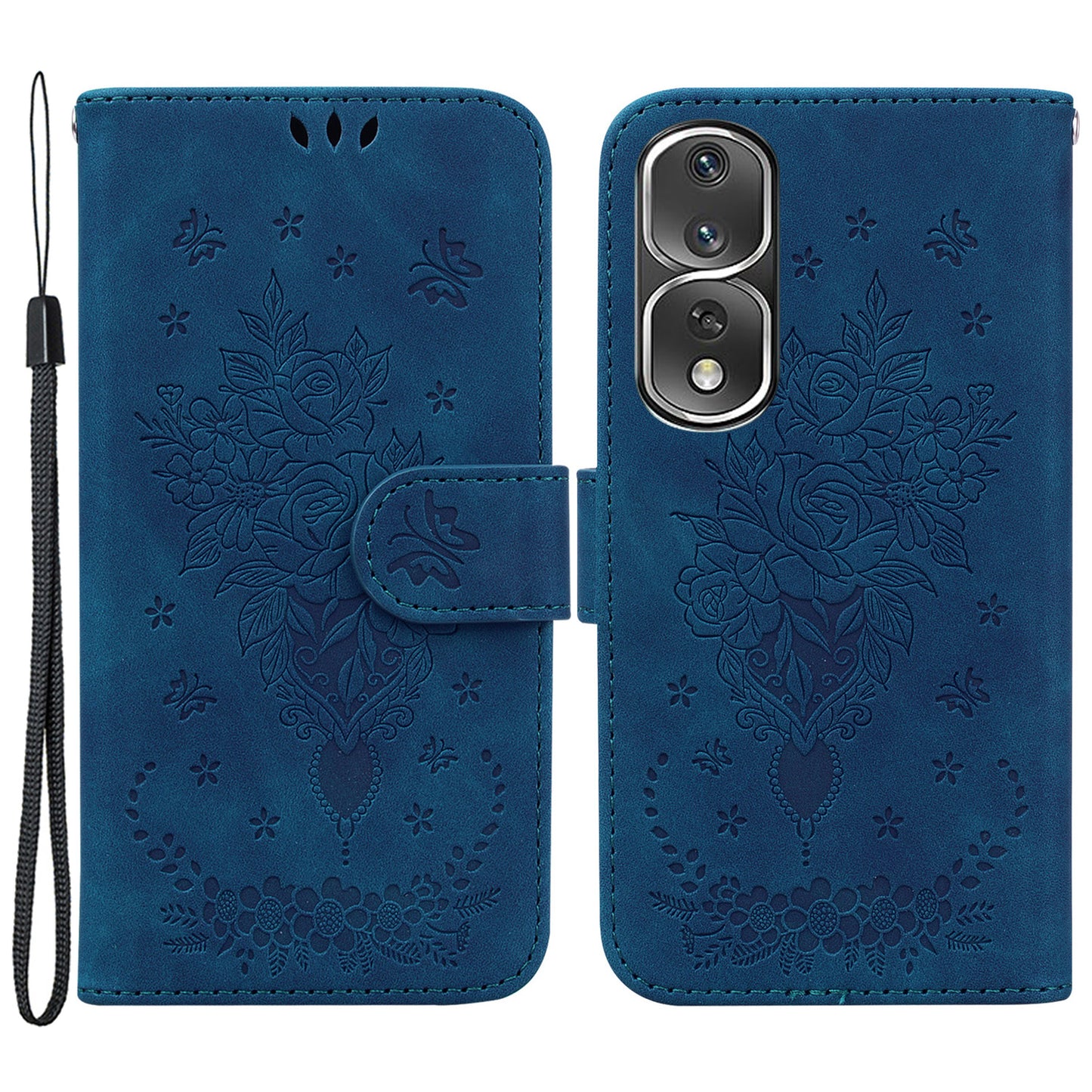 Protective Phone Case For Honor 80 Pro 5G , PU Leather Rose Butterfly Imprinted Stand Wallet Cover