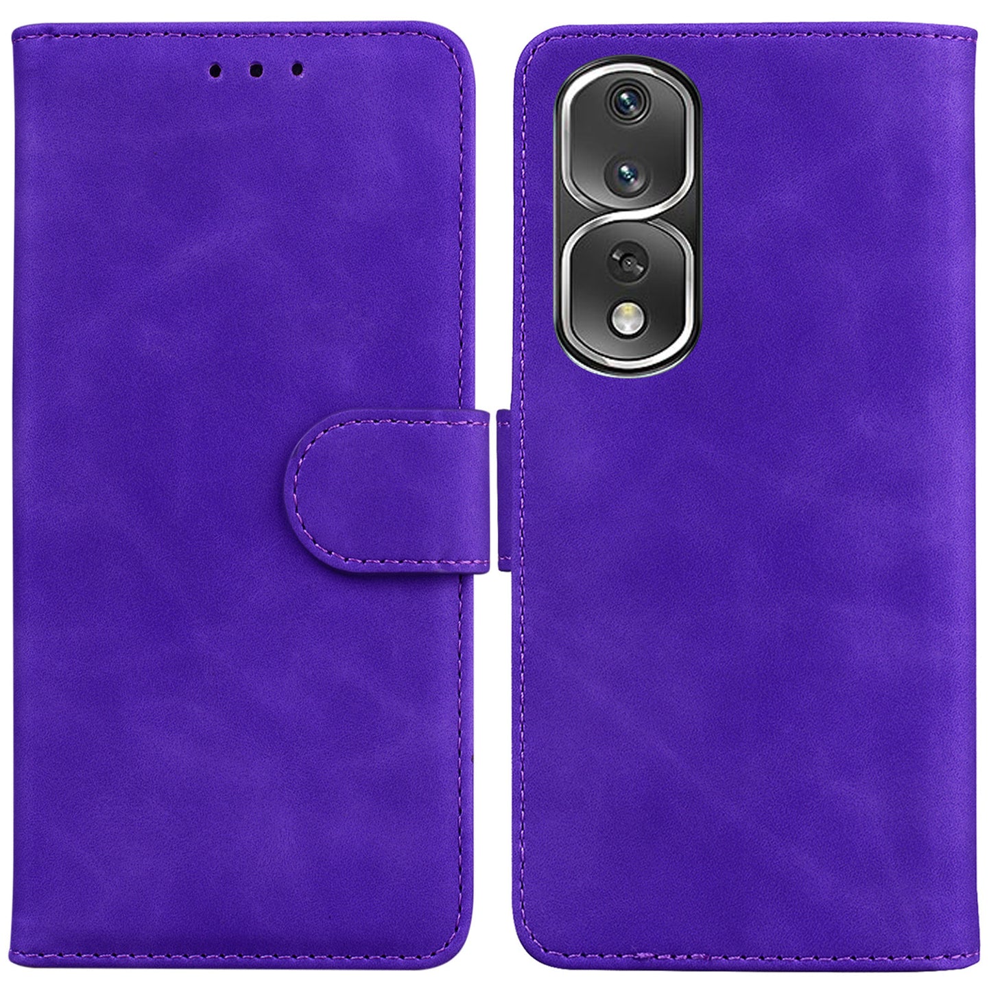 For Honor 80 Pro 5G Wallet Phone Case Solid Color PU Leather Stand Shockproof Cover
