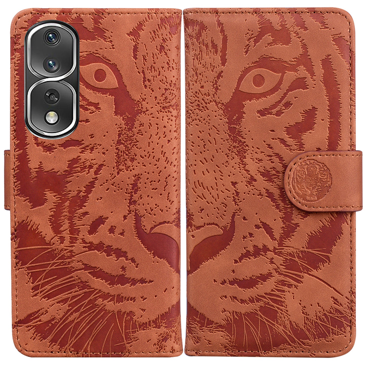 For Honor 80 Pro 5G PU Leather Tiger Pattern Imprinted Phone Case Wallet Stand Magnetic Flip Cover