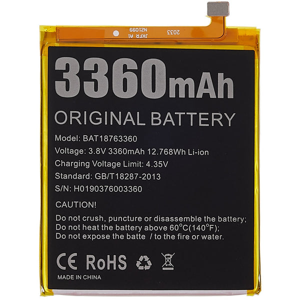 For Doogee Y7/N10 3.80V 3360mAh Rechargeable Li-ion Battery Assembly (Encode: BAT18763360) (without Logo)