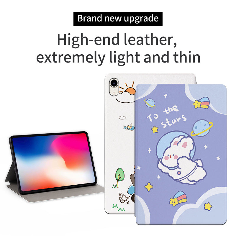 For iPad mini (2021) Cartoon Pattern Printed Anti-Drop PU Leather Cover Shockproof Stand Tablet Case with Auto Wake/Sleep