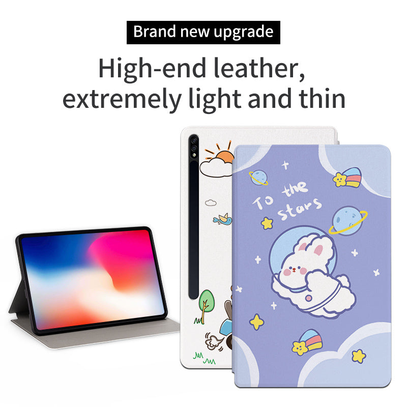 For Samsung Galaxy Tab S8+/Tab S7 Plus/Tab S7 FE, Shockproof Case Cartoon Pattern Printed PU Leather Cover Auto Wake/Sleep Tablet Case with Stand