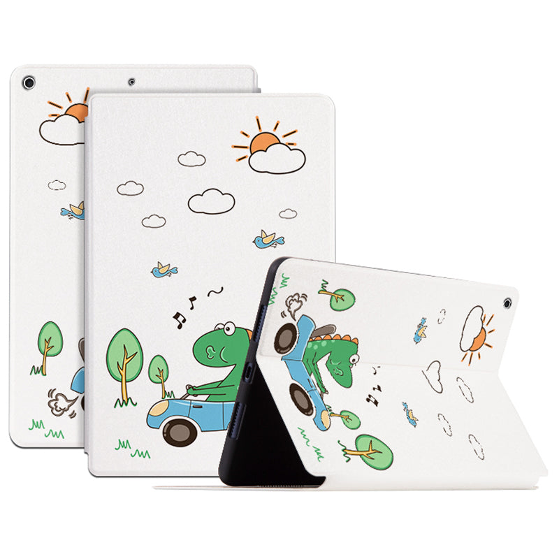 For iPad 10.2 (2021)/(2019)/(2020) Protective Case Cartoon Pattern Printing PU Leather Cover Auto Wake/Sleep Tablet Case with Stand