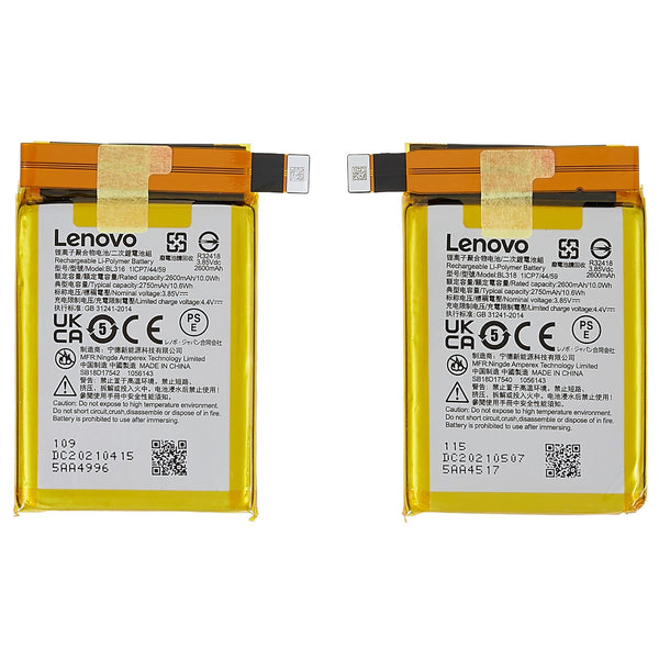 2Pcs / Set 3.85V 2600mAh Phone Battery BL316 / BL318 for Lenovo Legion 2 Pro 5G, Battery Replacement Part