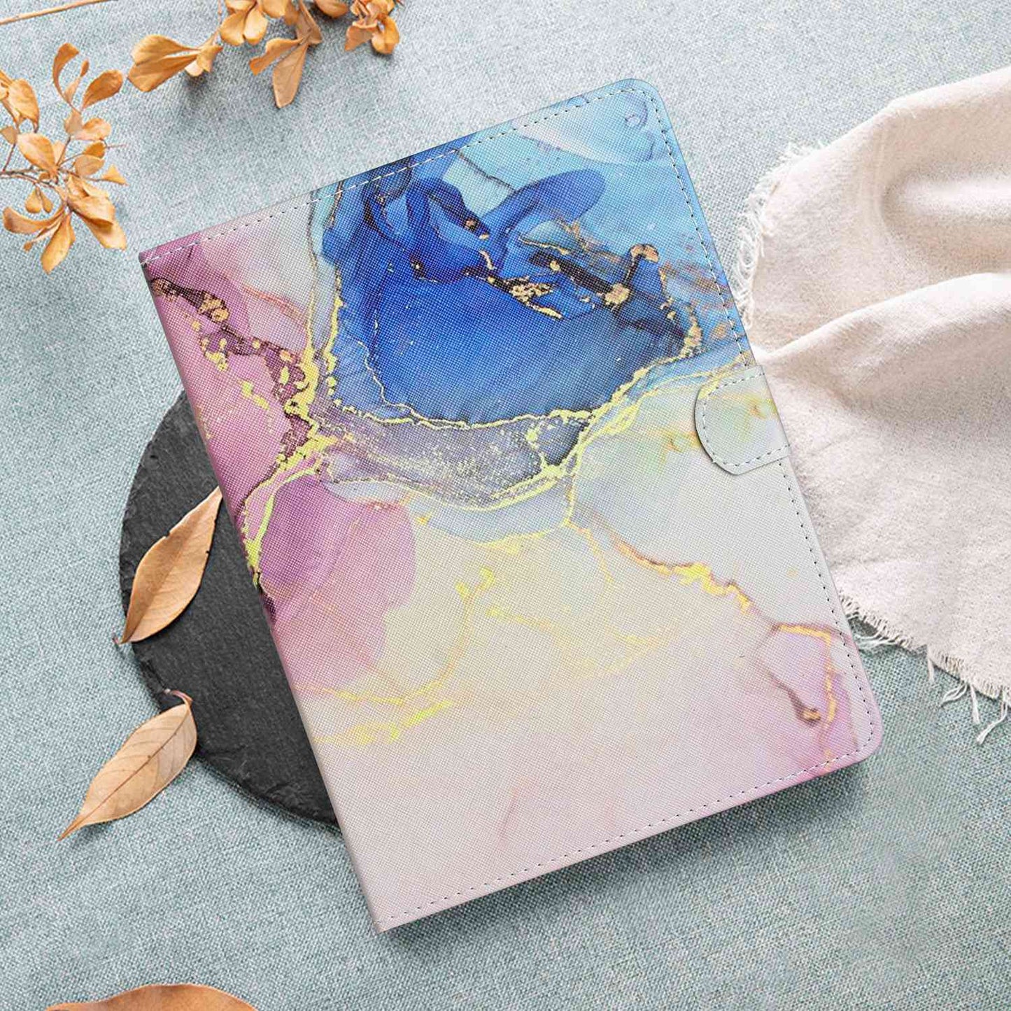 10-inch Tablet Universal PU Leather Case Stitching Marble Pattern Anti-scratch Protective Cover with Stand Card Holder