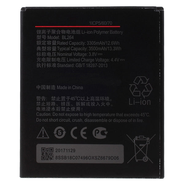 For Lenovo Vibe C2 Power 3.85V 3305mAh Li-ion Polymer Battery Part (Encode: BL264) (without Logo)