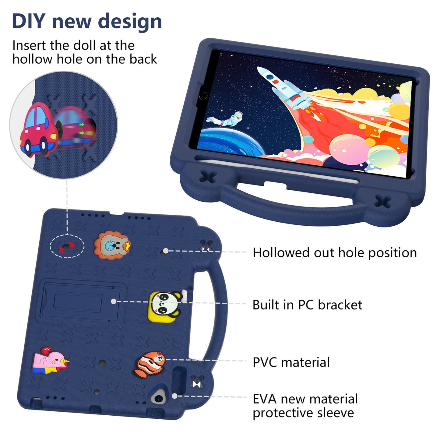 For iPad 10.2 (2021) / (2019) / (2020) Portable EVA Case Shockproof Tablet Cover Anti-Scratch Case with Kickstand