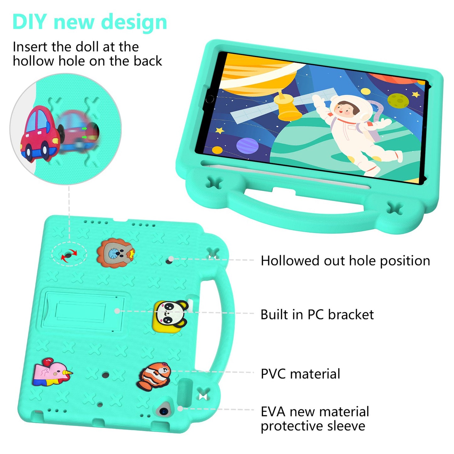 For iPad 10.2 (2021) / (2019) / (2020) Portable EVA Case Shockproof Tablet Cover Anti-Scratch Case with Kickstand