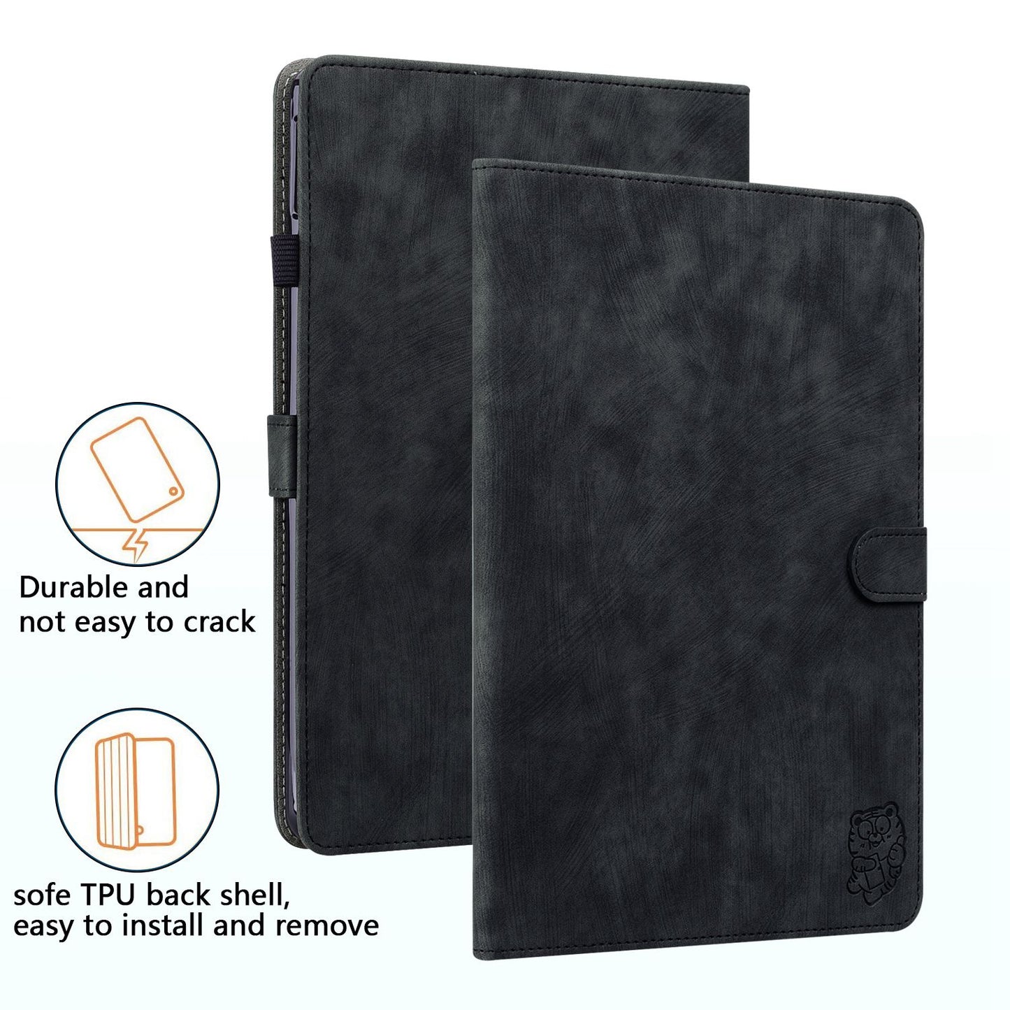 For iPad Air (2020) / (2022) / Pro 11-inch (2018) / (2020) / (2021) Anti-Fall Case Cute Tiger Pattern Imprinted TPU+PU Leather Cover with Stand / Card Slot, Auto Wake / Sleep Tablet Case
