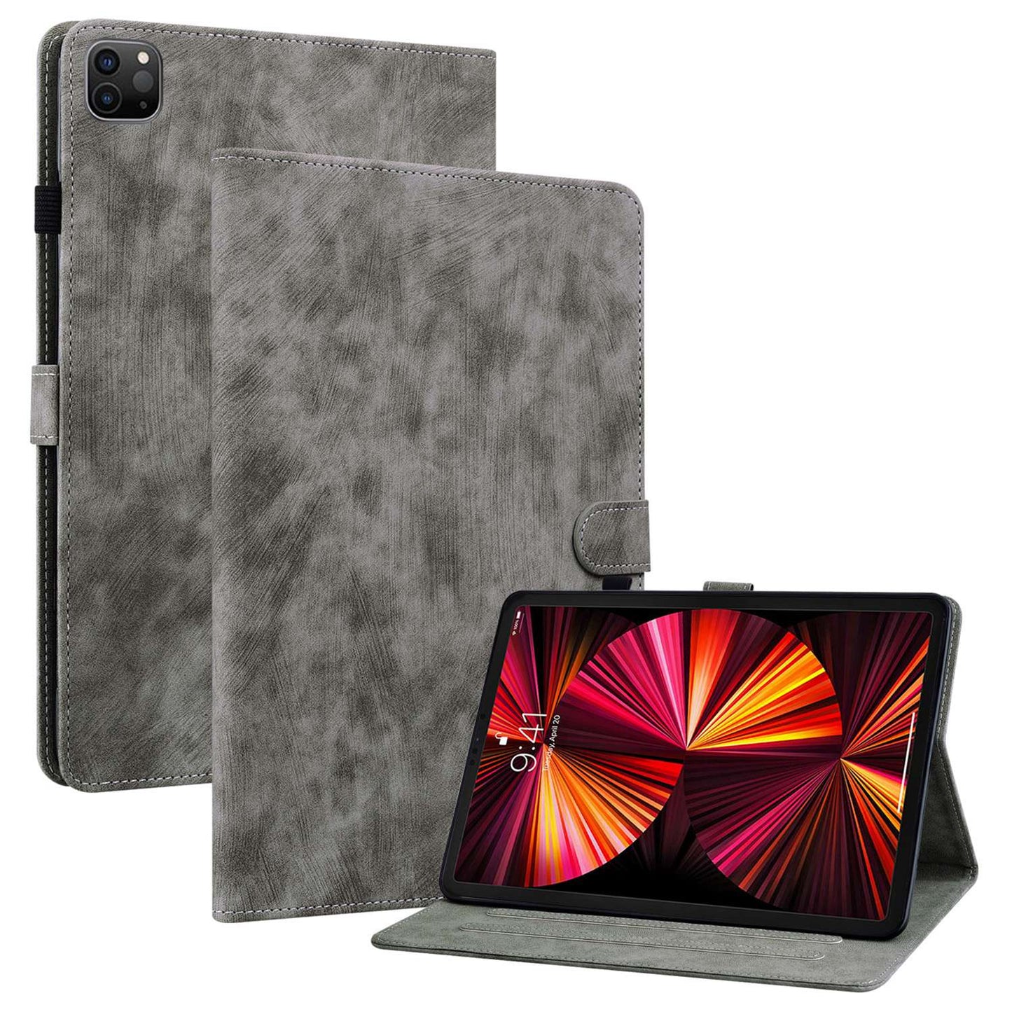 For iPad Air (2020) / (2022) / Pro 11-inch (2018) / (2020) / (2021) Anti-Fall Case Cute Tiger Pattern Imprinted TPU+PU Leather Cover with Stand / Card Slot, Auto Wake / Sleep Tablet Case