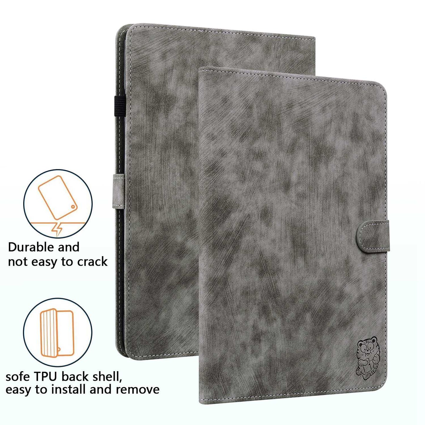 For iPad Air (2020) / (2022) / Pro 11-inch (2018) / (2020) / (2021) Anti-Fall Case Cute Tiger Pattern Imprinted TPU+PU Leather Cover with Stand / Card Slot, Auto Wake / Sleep Tablet Case