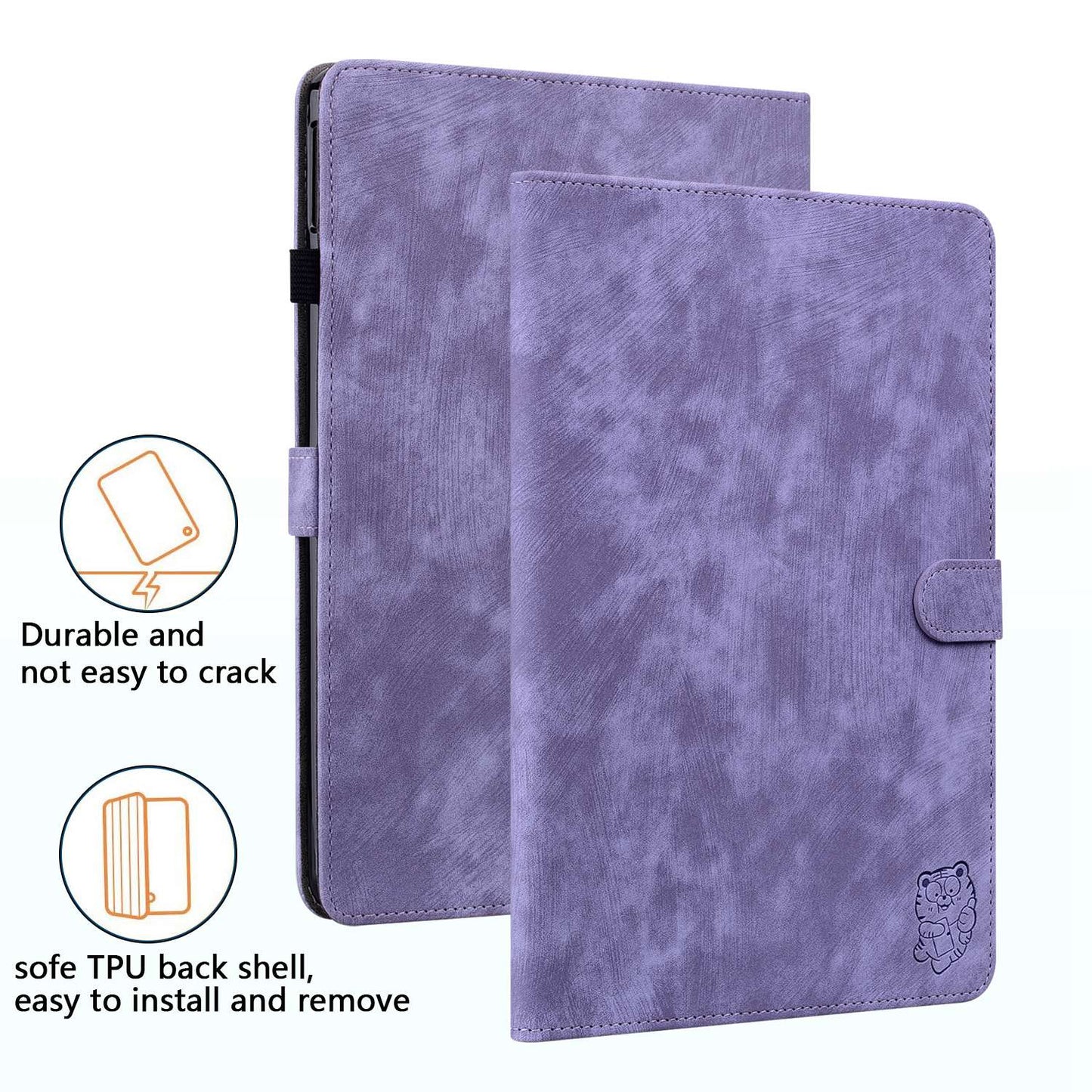 For iPad Air (2020) / (2022) / Pro 11-inch (2018) / (2020) / (2021) Anti-Fall Case Cute Tiger Pattern Imprinted TPU+PU Leather Cover with Stand / Card Slot, Auto Wake / Sleep Tablet Case