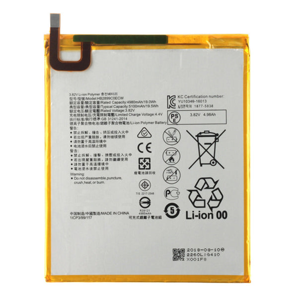 For Huawei MediaPad M3 8.4 3.82V 4980 mAh Rechargeable Li-ion Battery Replacement Part (Encode: HB2899C0ECW) (without Logo)