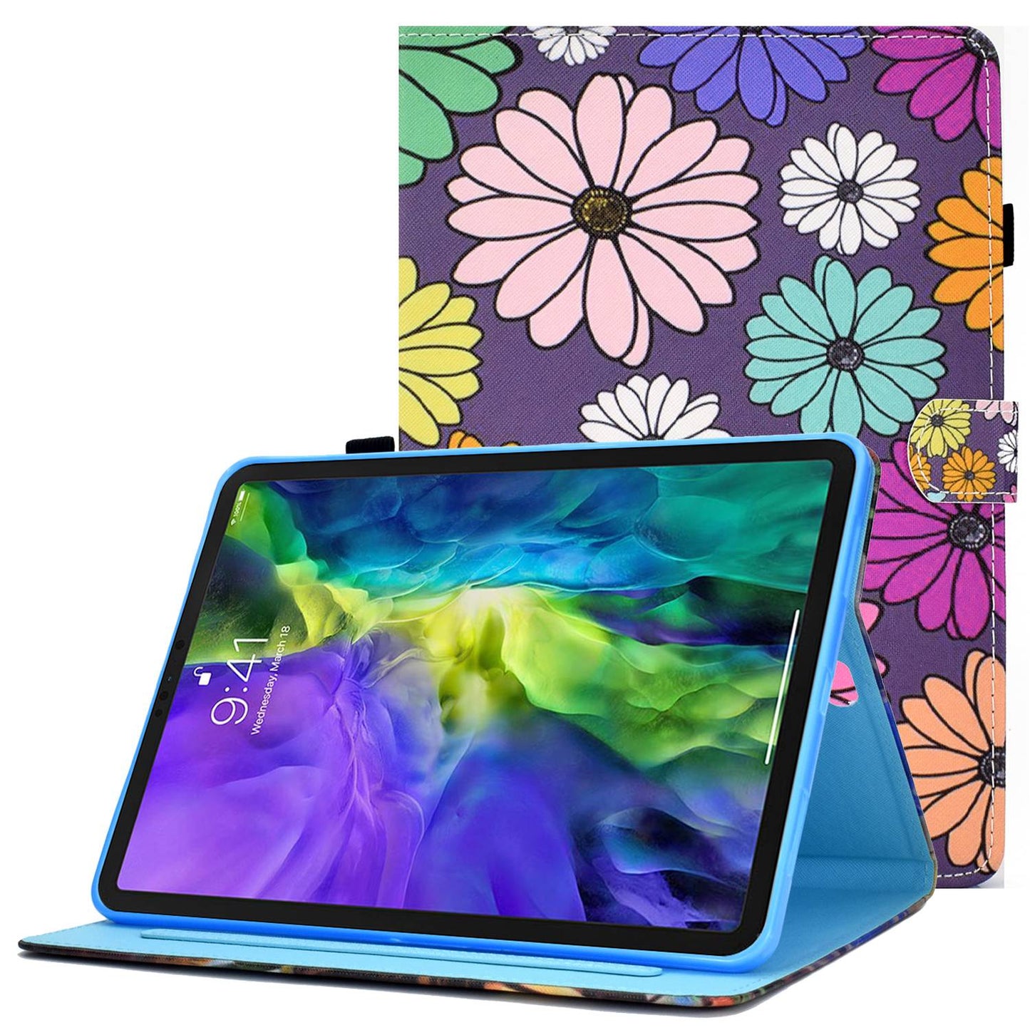 For iPad Pro 11-inch (2018) / (2020) / Air (2020) / (2022) Pattern Printing Tablet Case Stitching PU Leather Card Slots Stand Cover with Pencil Holder