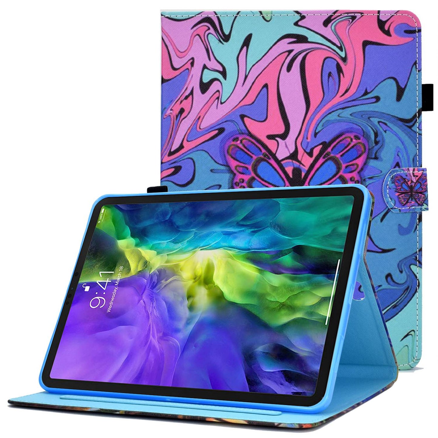 For iPad Pro 11-inch (2018) / (2020) / Air (2020) / (2022) Pattern Printing Tablet Case Stitching PU Leather Card Slots Stand Cover with Pencil Holder