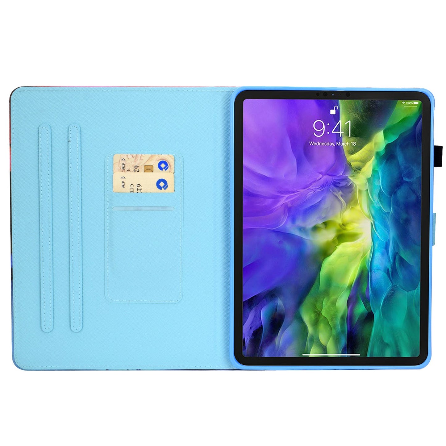 For iPad Pro 11-inch (2018) / (2020) / Air (2020) / (2022) Pattern Printing Tablet Case Stitching PU Leather Card Slots Stand Cover with Pencil Holder