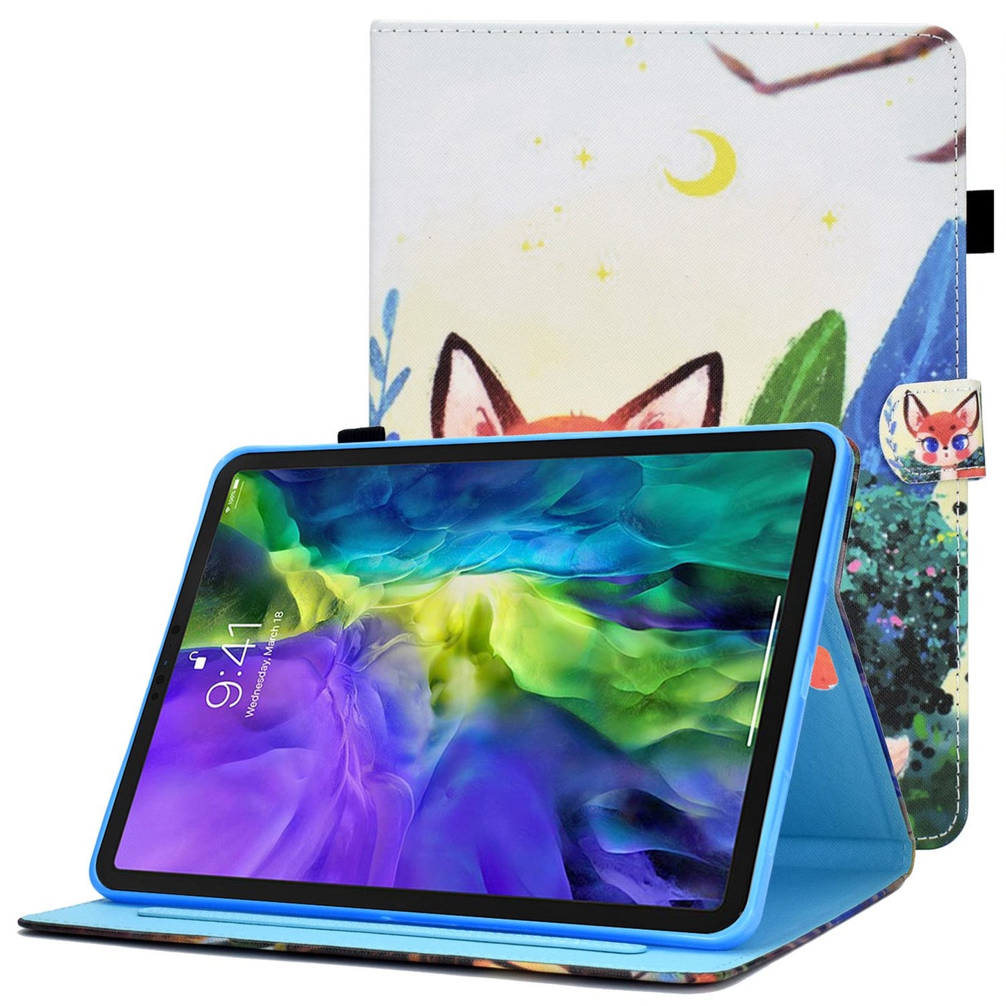 For iPad Pro 11-inch (2018) / (2020) / Air (2020) / (2022) Pattern Printing Tablet Case Stitching PU Leather Card Slots Stand Cover with Pencil Holder