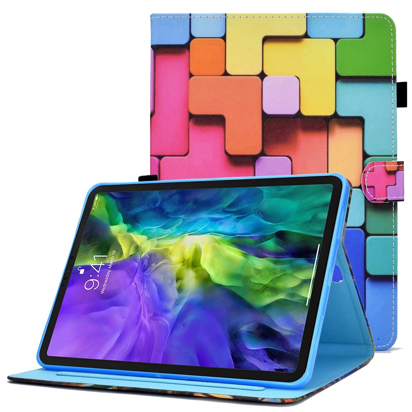 For iPad Pro 11-inch (2018) / (2020) / Air (2020) / (2022) Pattern Printing Tablet Case Stitching PU Leather Card Slots Stand Cover with Pencil Holder