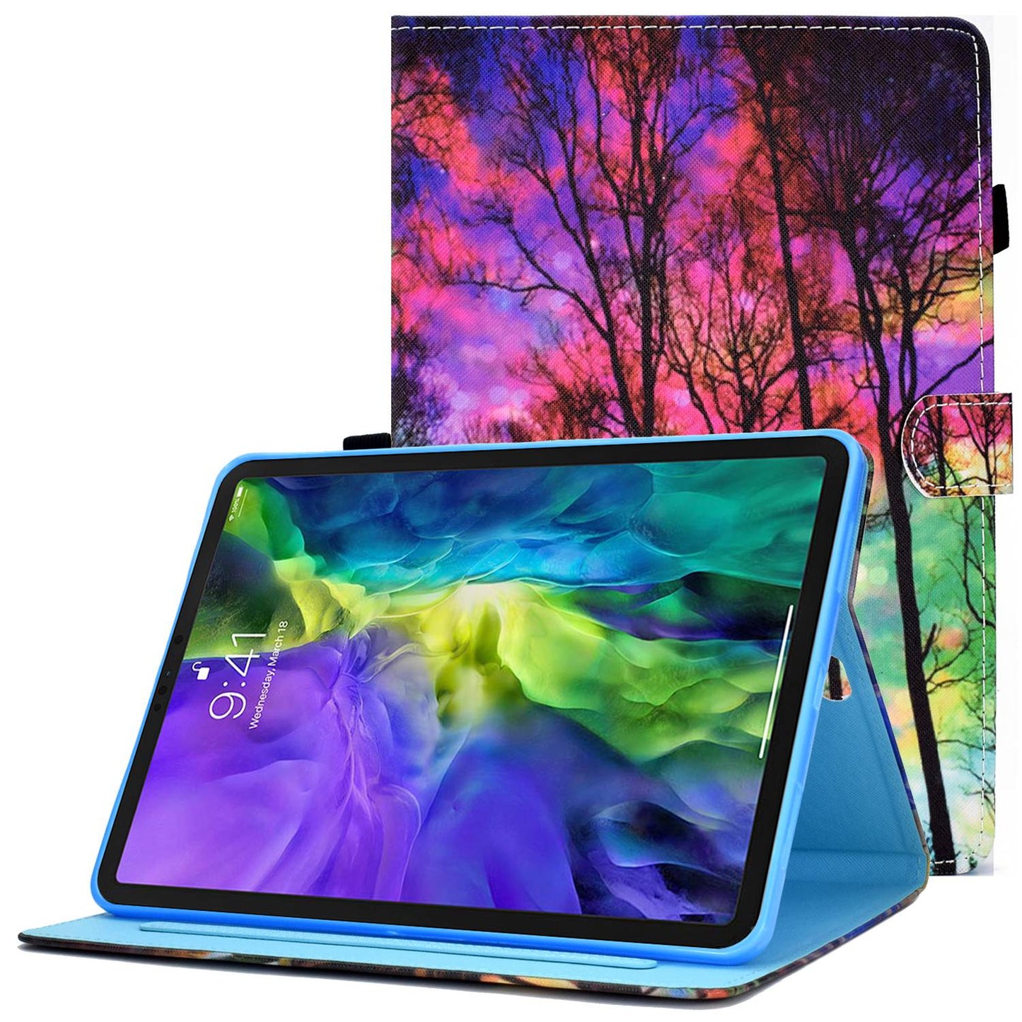 For iPad Pro 11-inch (2018) / (2020) / Air (2020) / (2022) Pattern Printing Tablet Case Stitching PU Leather Card Slots Stand Cover with Pencil Holder