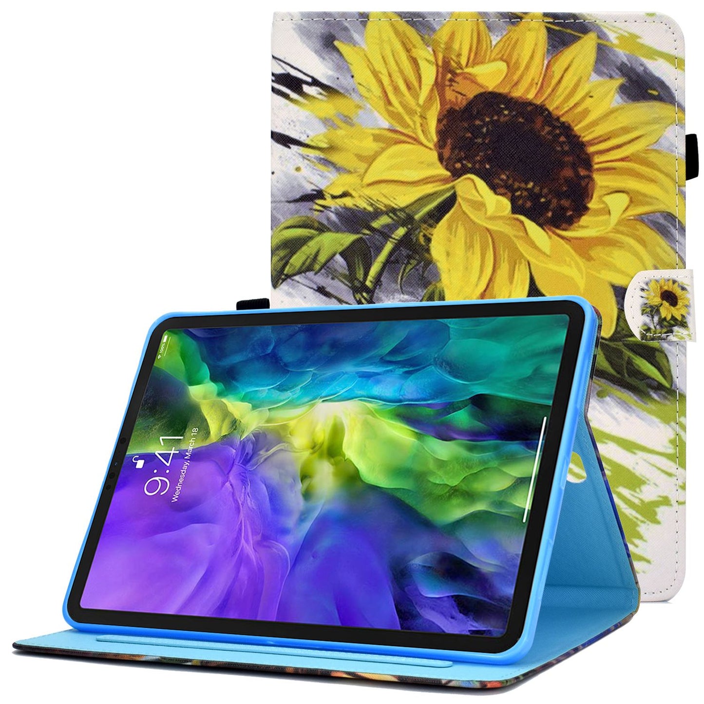 For iPad Pro 11-inch (2018) / (2020) / Air (2020) / (2022) Pattern Printing Tablet Case Stitching PU Leather Card Slots Stand Cover with Pencil Holder