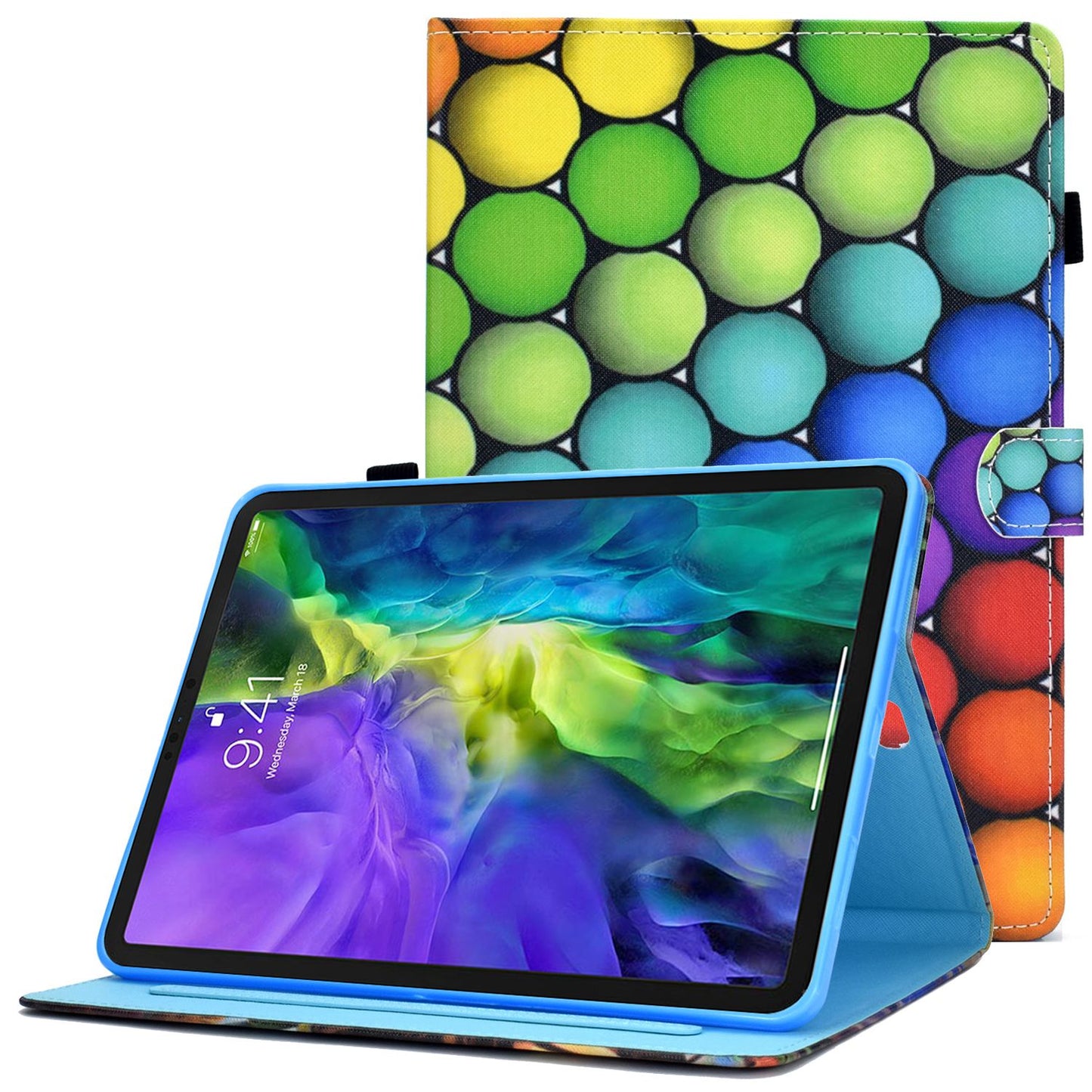 For iPad Pro 11-inch (2018) / (2020) / Air (2020) / (2022) Pattern Printing Tablet Case Stitching PU Leather Card Slots Stand Cover with Pencil Holder