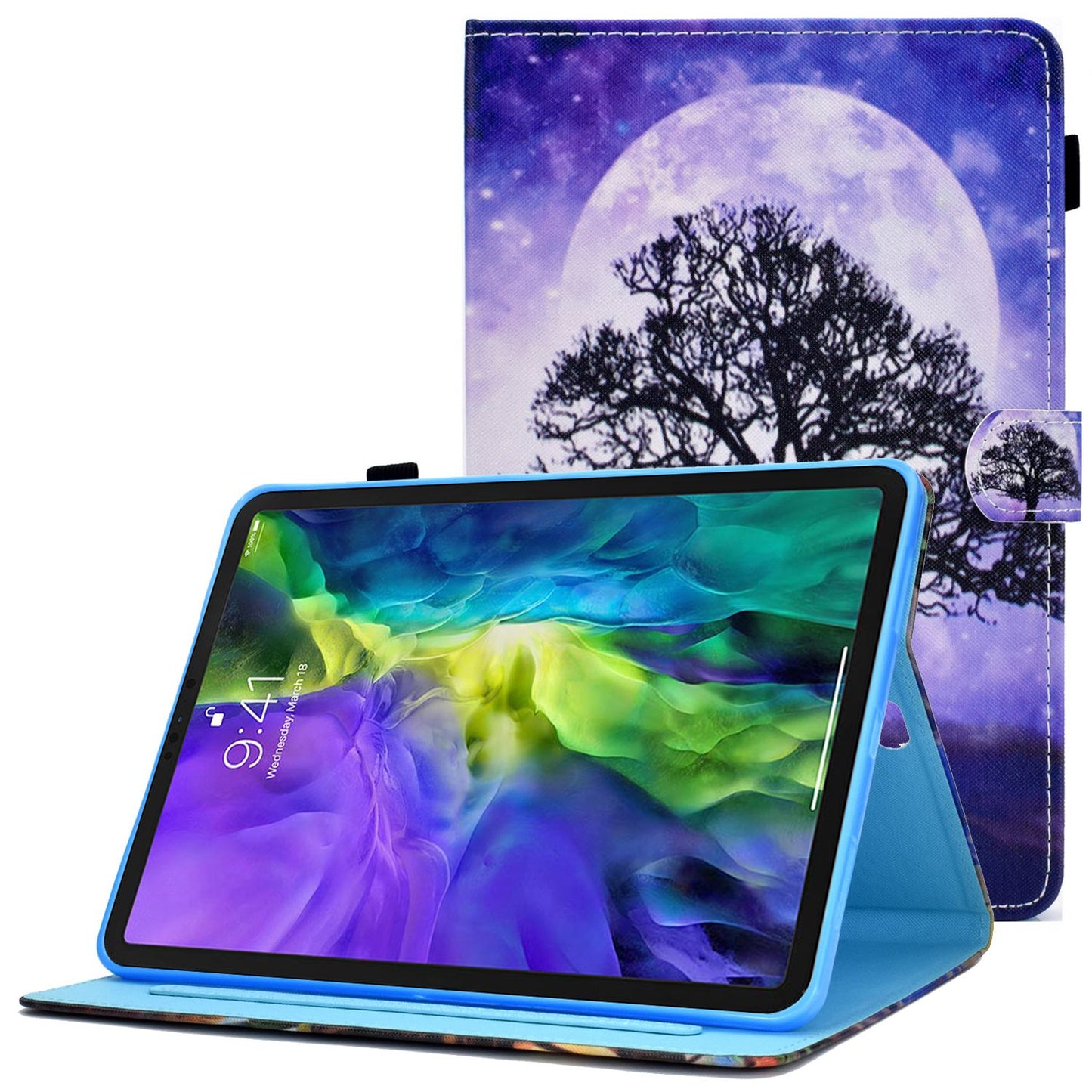 For iPad Pro 11-inch (2018) / (2020) / Air (2020) / (2022) Pattern Printing Tablet Case Stitching PU Leather Card Slots Stand Cover with Pencil Holder