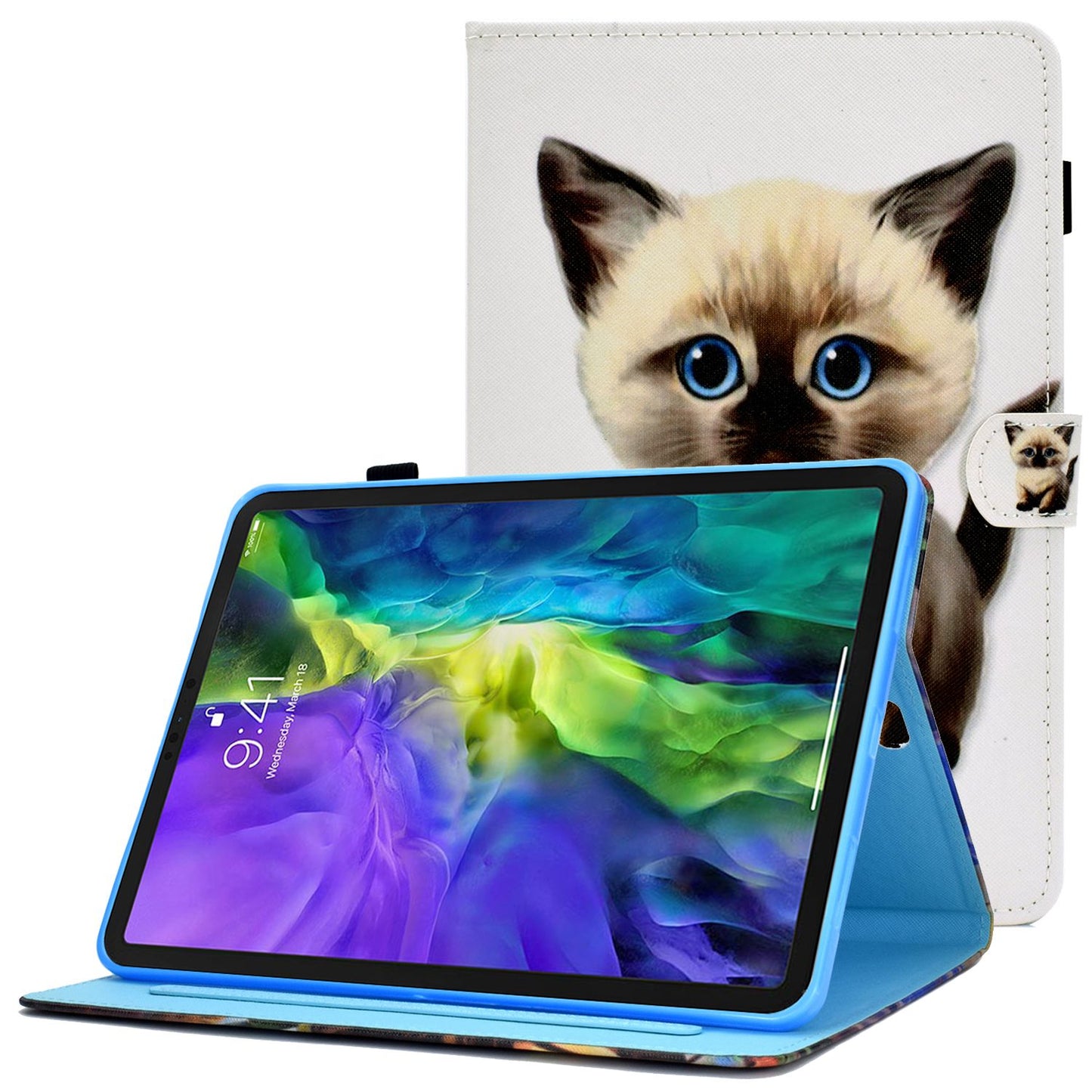 For iPad Pro 11-inch (2018) / (2020) / Air (2020) / (2022) Pattern Printing Tablet Case Stitching PU Leather Card Slots Stand Cover with Pencil Holder