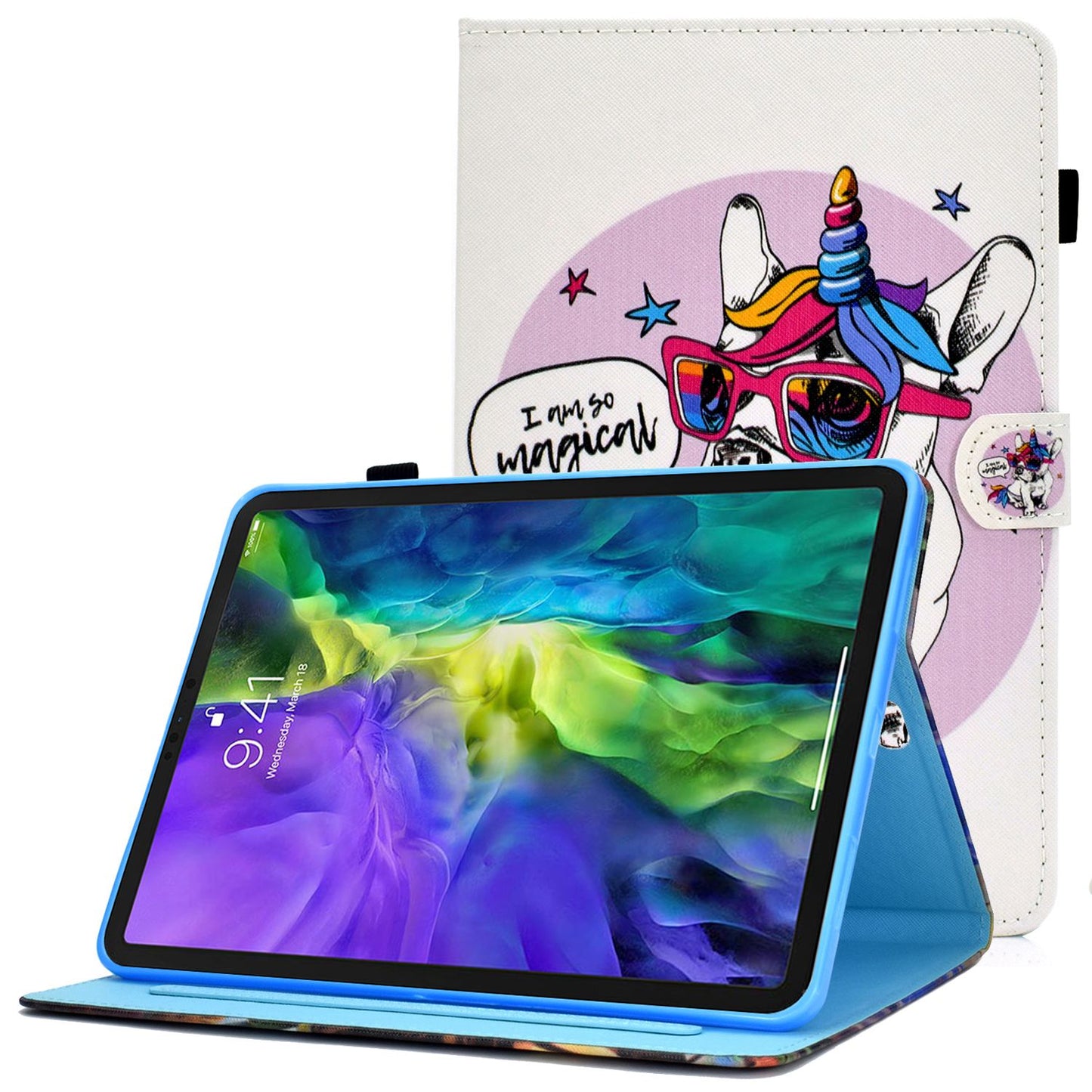 For iPad Pro 11-inch (2018) / (2020) / Air (2020) / (2022) Pattern Printing Tablet Case Stitching PU Leather Card Slots Stand Cover with Pencil Holder