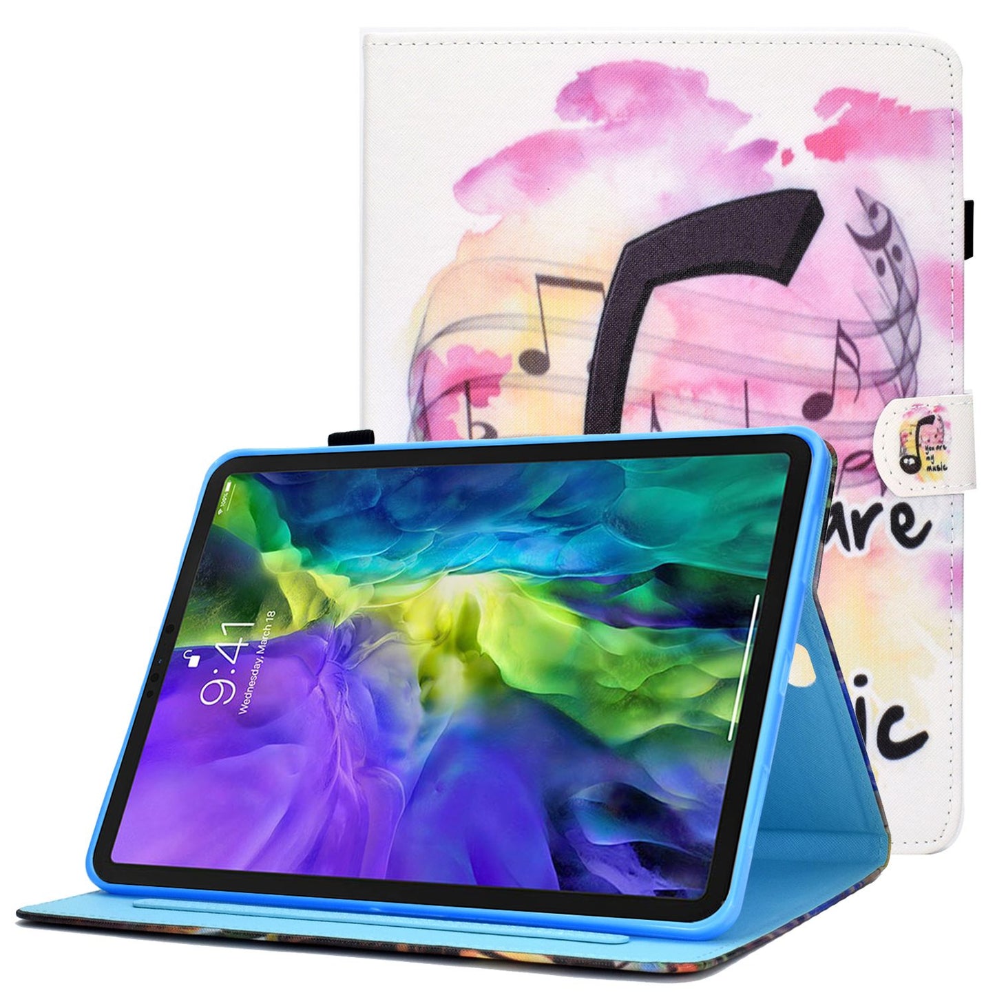 For iPad Pro 11-inch (2018) / (2020) / Air (2020) / (2022) PU Leather Stand Folio Protective Cover Card Slots Pattern Printing Stitching Stand Case