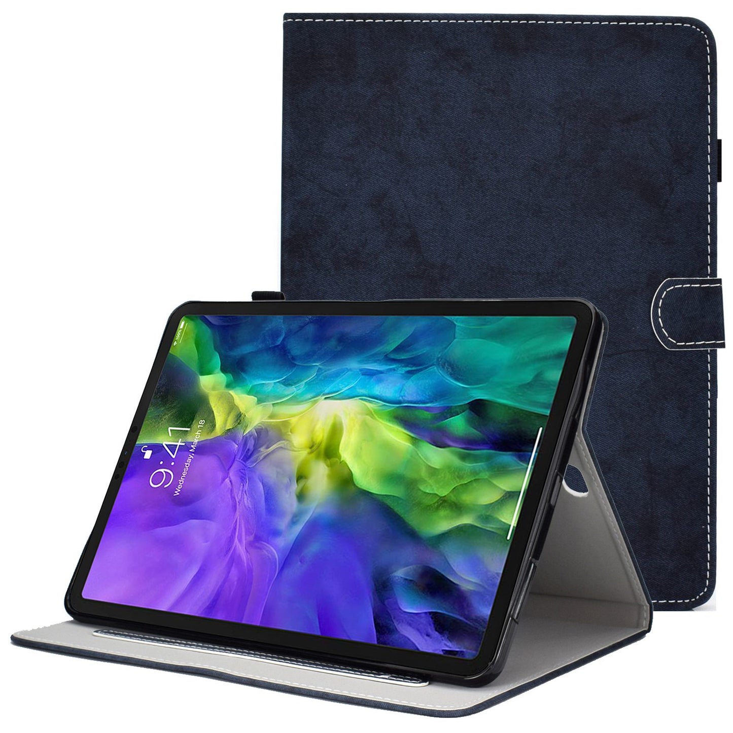 For iPad Pro 11-inch (2018) / (2020) / Air (2020) / (2022) Cloth Texture Tablet Case Solid Color PU Leather Anti-scratch Stand Flip Magnetic Cover with Card Holder