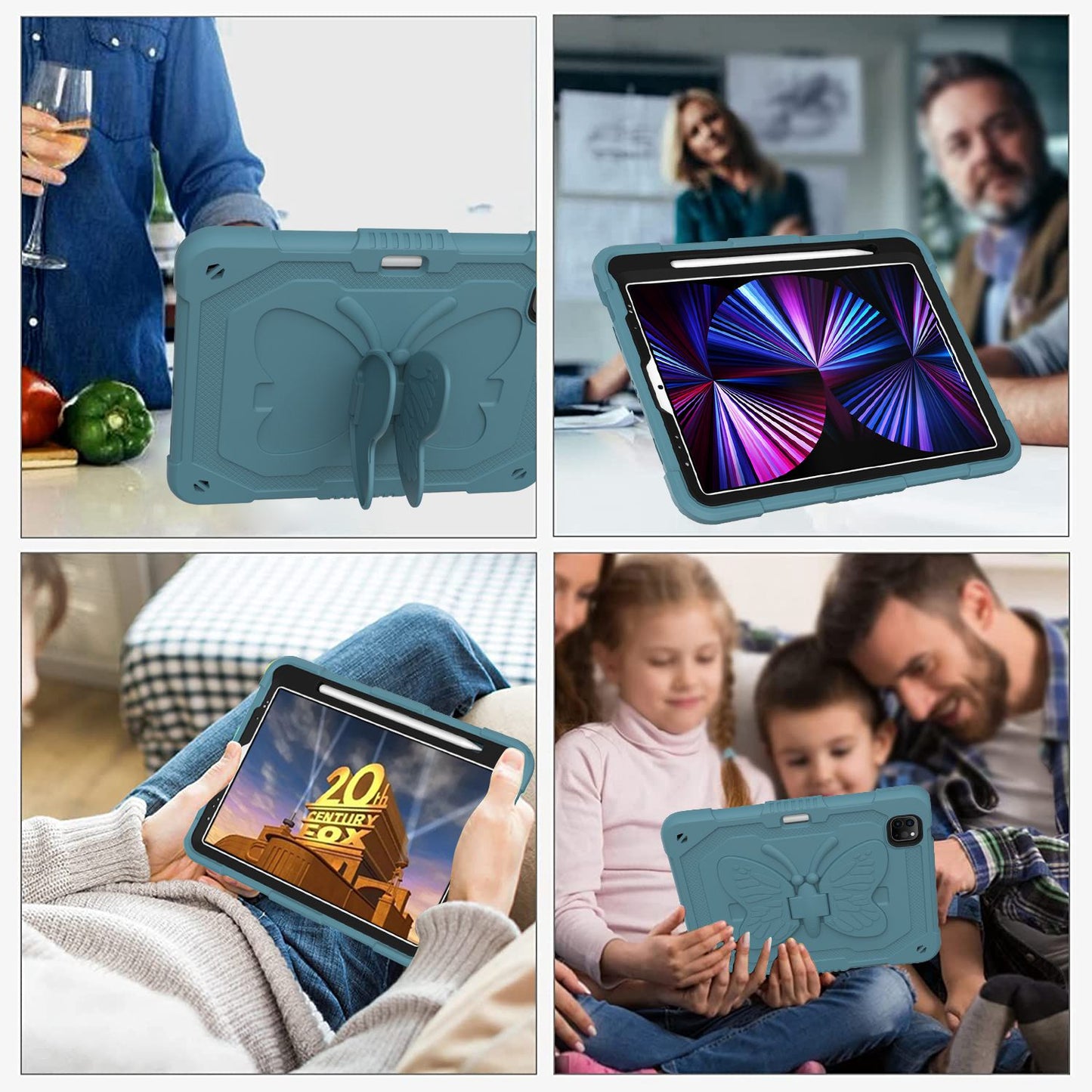 For iPad Pro 11-inch (2021) / (2020) / (2018) / iPad Air (2022) / (2020) Butterfly Shape Kickstand Tablet Case Silicone + PC Shockproof Cover with Shoulder Strap