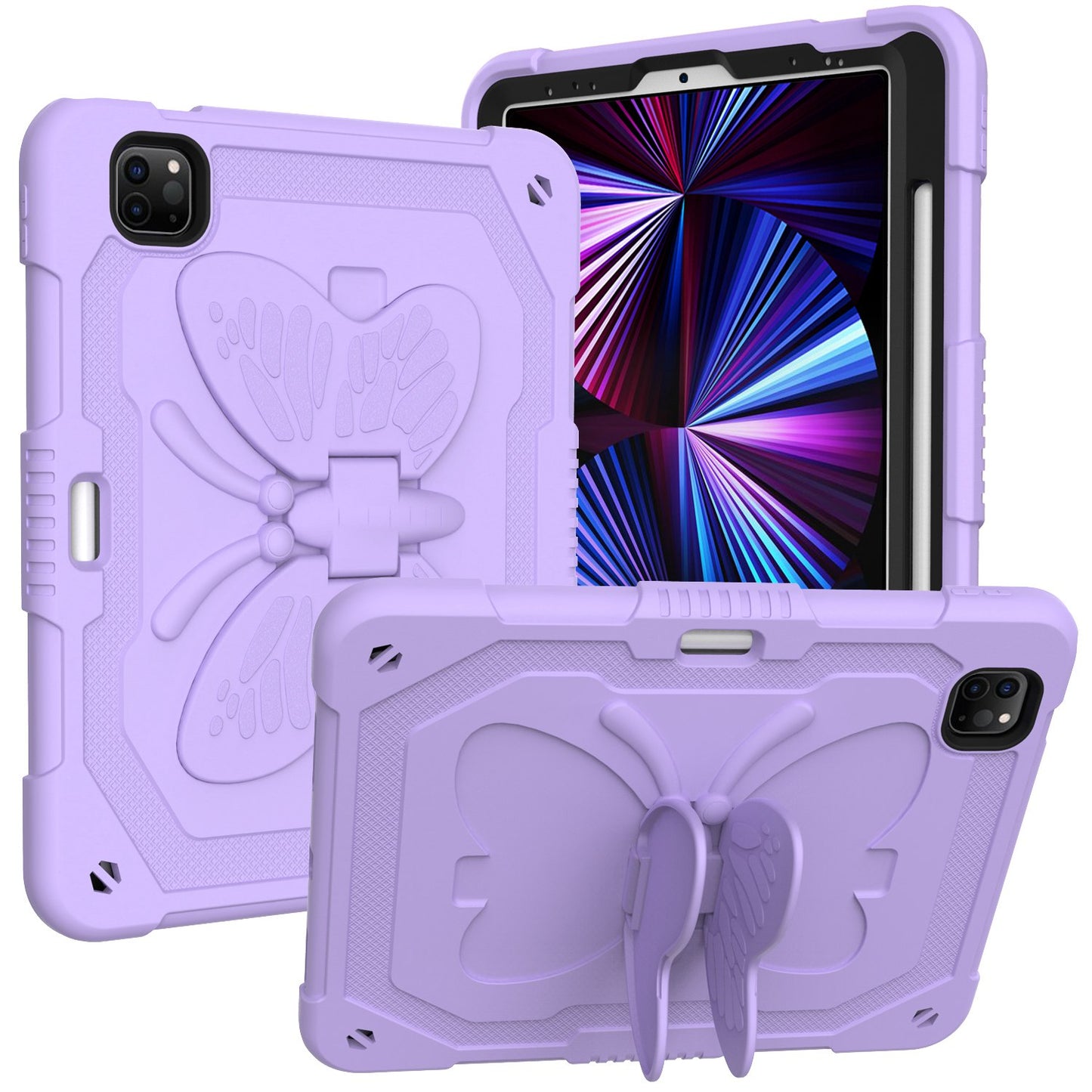 For iPad Pro 11-inch (2021) / (2020) / (2018) / iPad Air (2022) / (2020) Butterfly Shape Kickstand Tablet Case Silicone + PC Shockproof Cover with Shoulder Strap