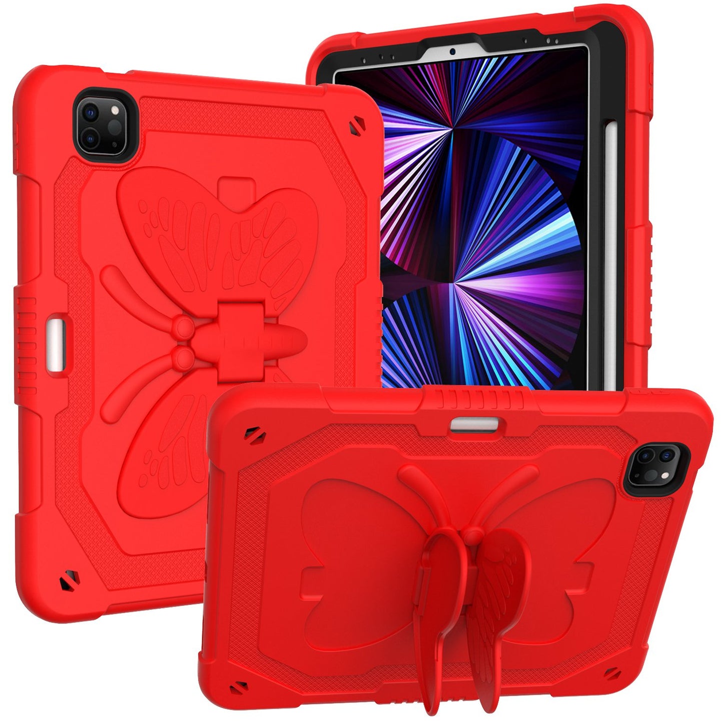 For iPad Pro 11-inch (2021) / (2020) / (2018) / iPad Air (2022) / (2020) Butterfly Shape Kickstand Tablet Case Silicone + PC Shockproof Cover with Shoulder Strap