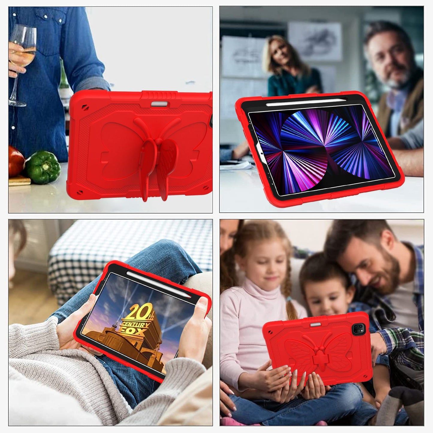For iPad Pro 11-inch (2021) / (2020) / (2018) / iPad Air (2022) / (2020) Butterfly Shape Kickstand Tablet Case Silicone + PC Shockproof Cover with Shoulder Strap